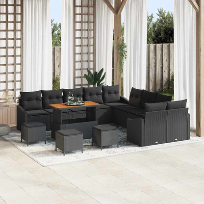 Gartensofa-set mit Kissen 14 pcs Schwarz Poly-Rattan
