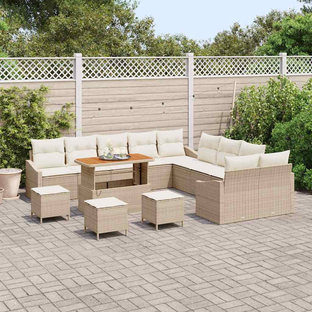 Gartensofa-set mit Kissen 14 pcs Beige Poly-Rattan