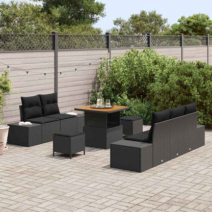 Gartensofa-set mit Kissen 8 pcs Schwarz Poly-Rattan