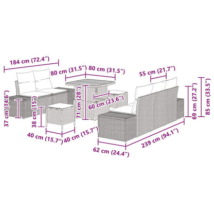 Gartensofa-set mit Kissen 8 pcs Schwarz Poly-Rattan