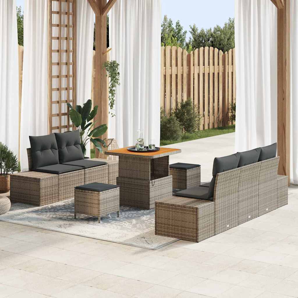 vidaXL Gartensofa-set mit Kissen 8 pcs Grau Poly-Rattan