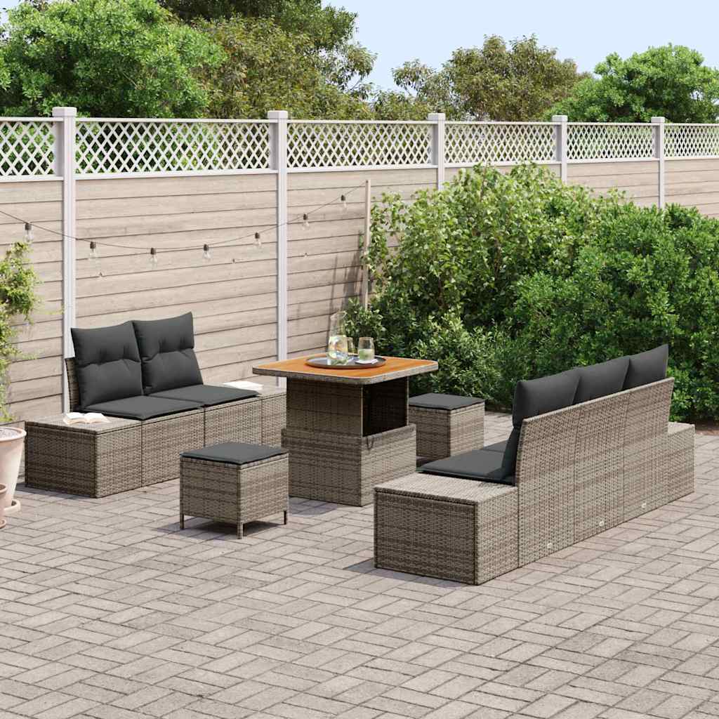 vidaXL Gartensofa-set mit Kissen 8 pcs Grau Poly-Rattan
