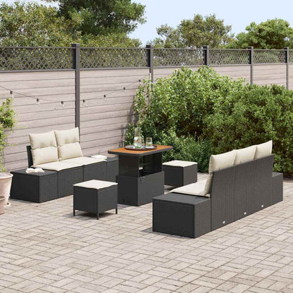 Gartensofa-set mit Kissen 8 pcs Schwarz Poly-Rattan