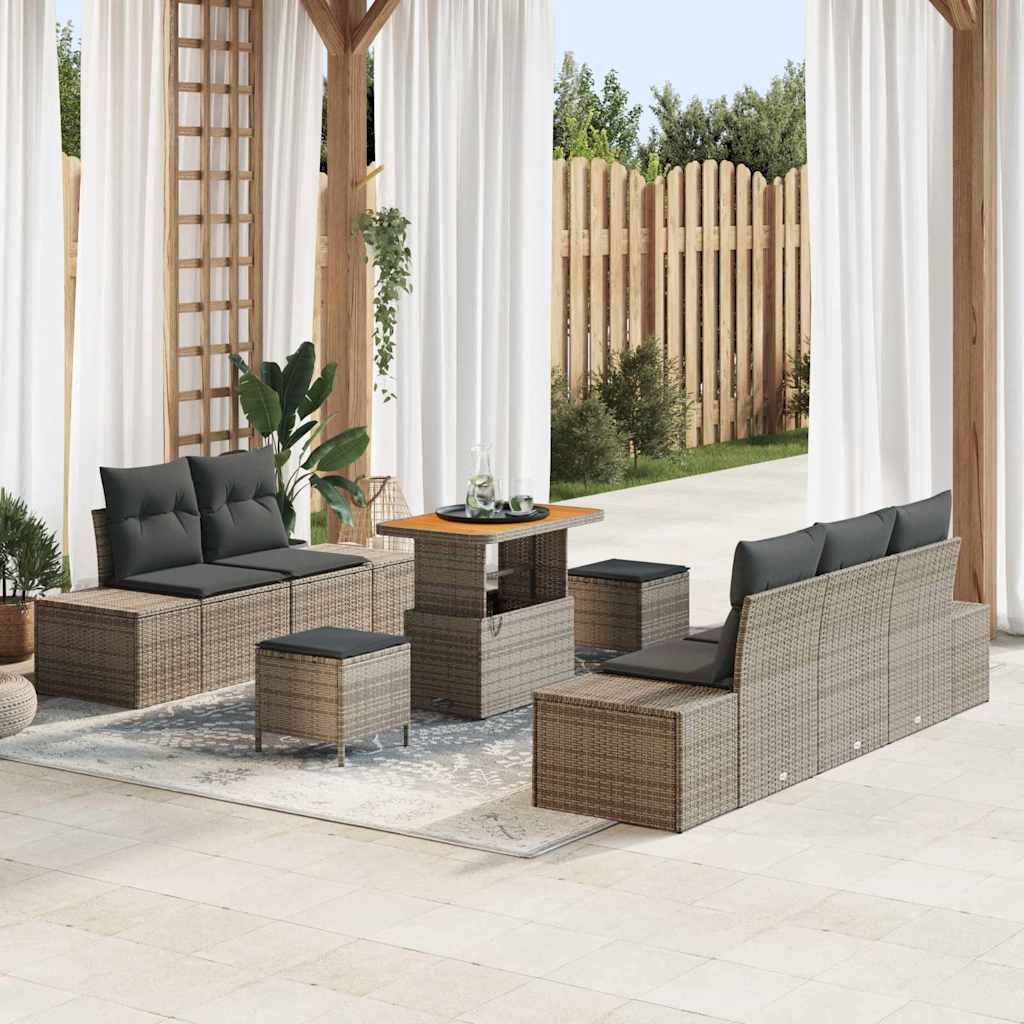 vidaXL Gartensofa-set mit Kissen 8 pcs Grau Poly-Rattan