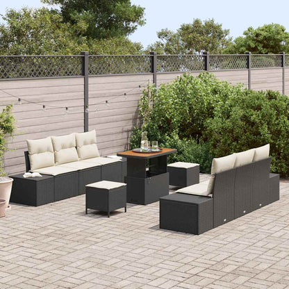 Gartensofa-set mit Kissen 9 pcs Schwarz Poly-Rattan
