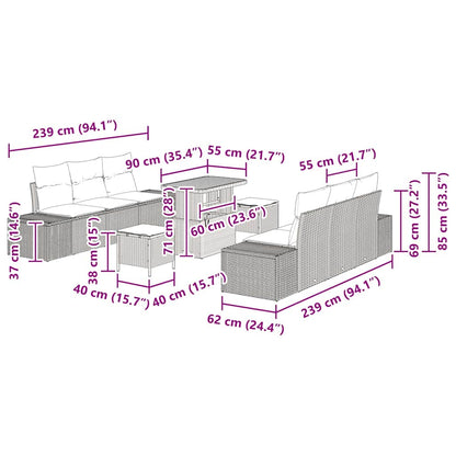 Gartensofa-set mit Kissen 9 pcs Schwarz Poly-Rattan