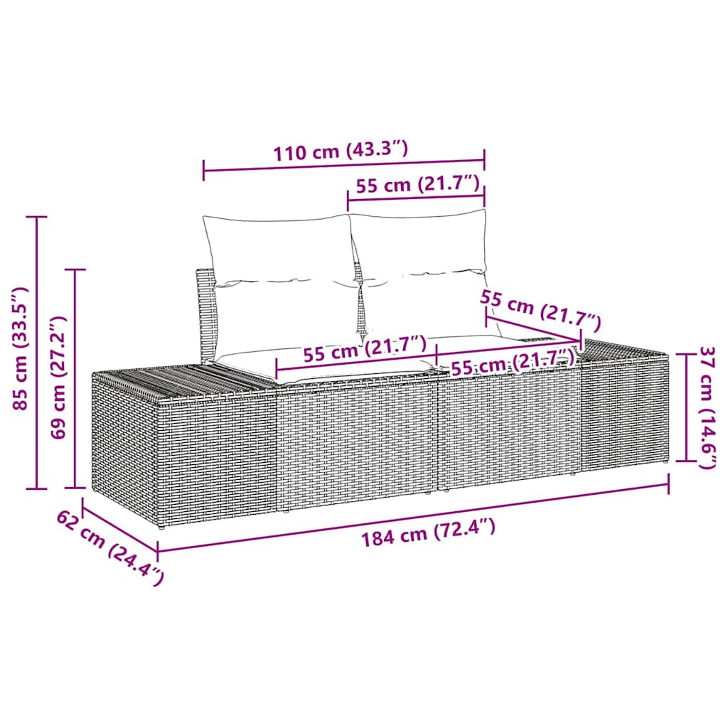 vidaXL Gartensofa-set mit Kissen 10 pcs Schwarz Poly-Rattan