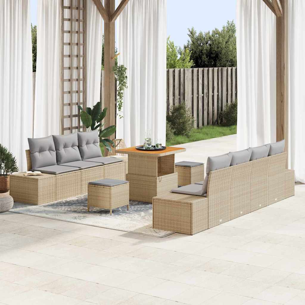 Gartensofa-set mit Kissen 10 pcs Beige Poly-Rattan