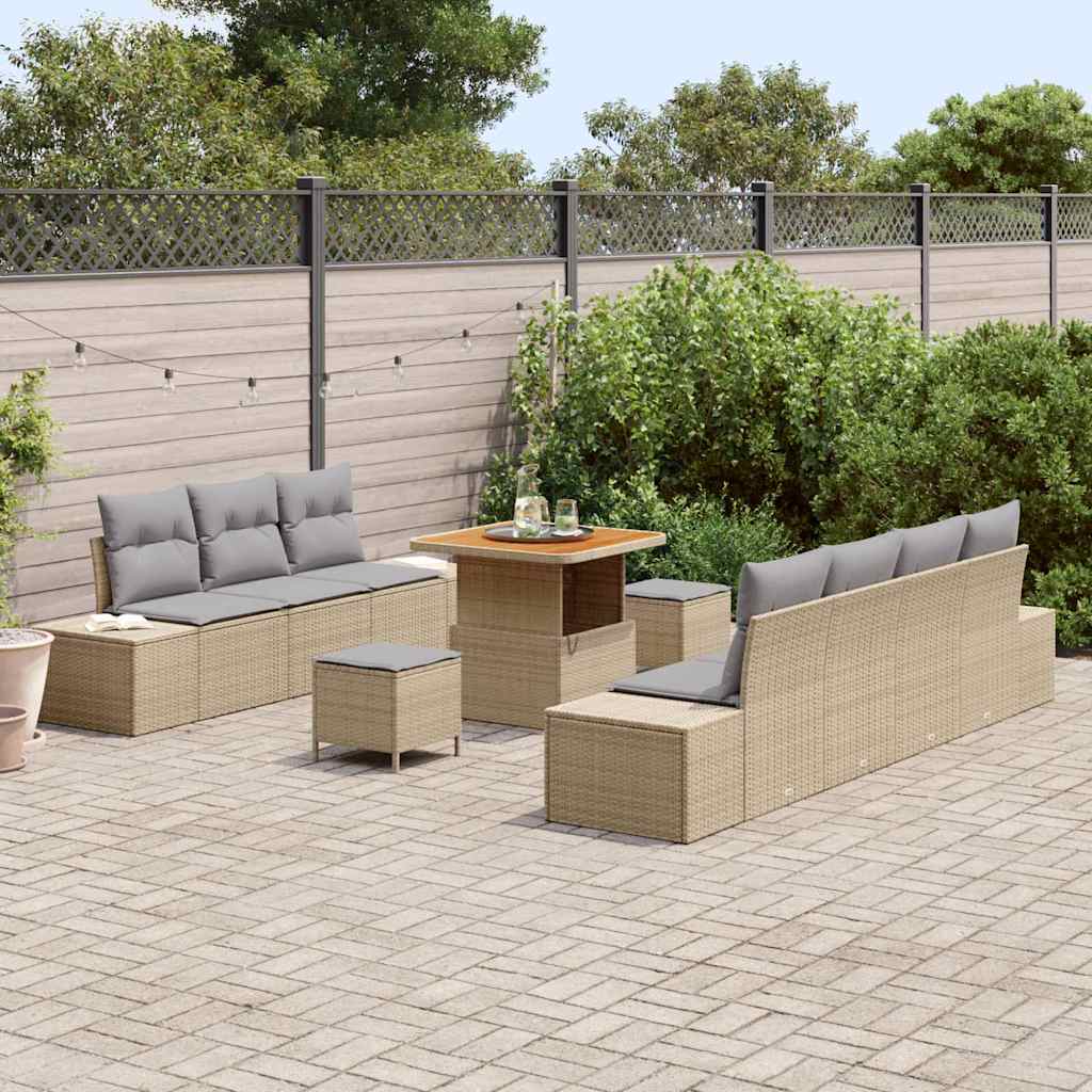 Gartensofa-set mit Kissen 10 pcs Beige Poly-Rattan