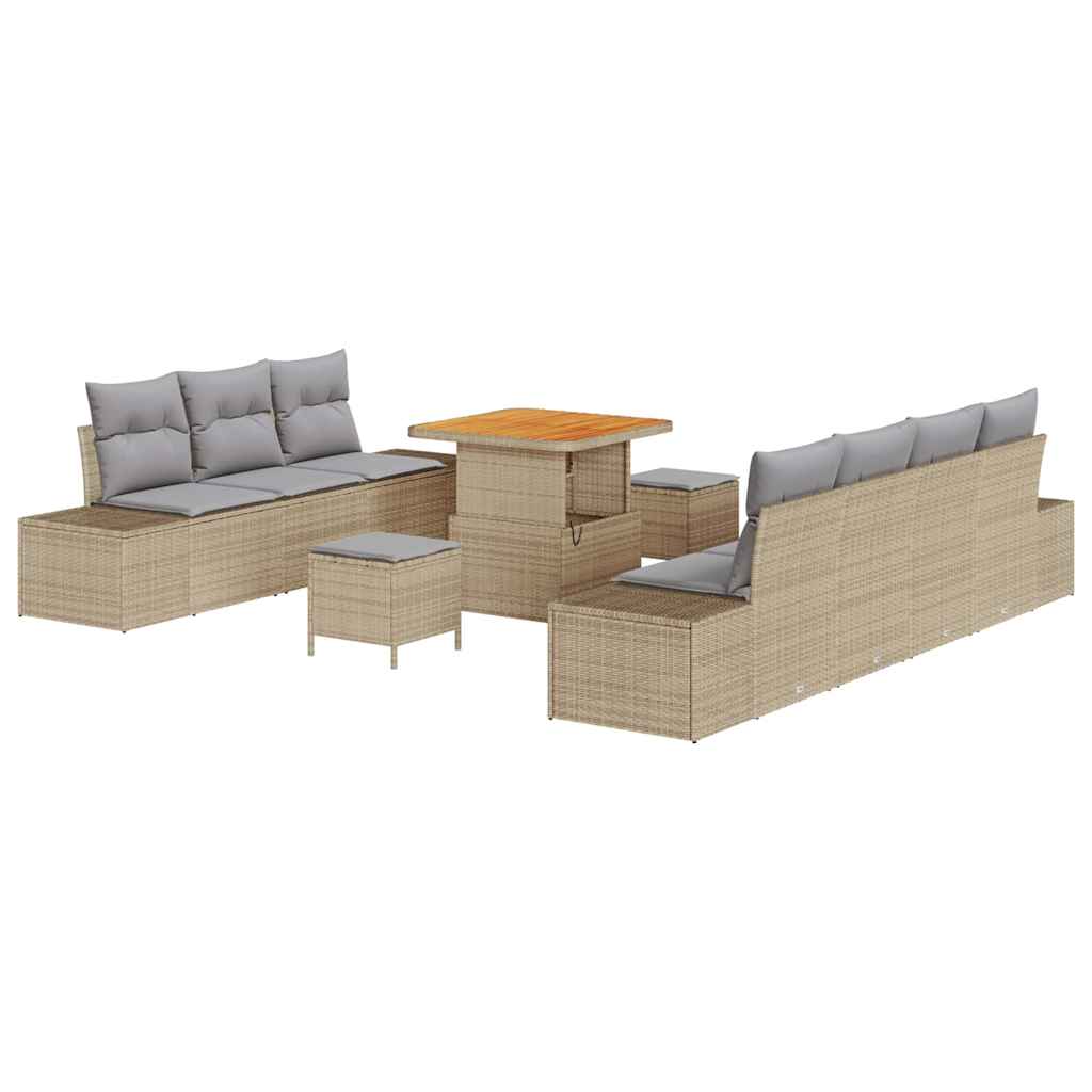 Gartensofa-set mit Kissen 10 pcs Beige Poly-Rattan