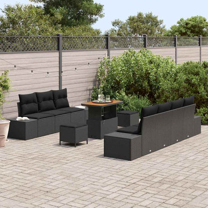 Gartensofa-set mit Kissen 10 pcs Schwarz Poly-Rattan