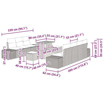 Gartensofa-set mit Kissen 10 pcs Schwarz Poly-Rattan
