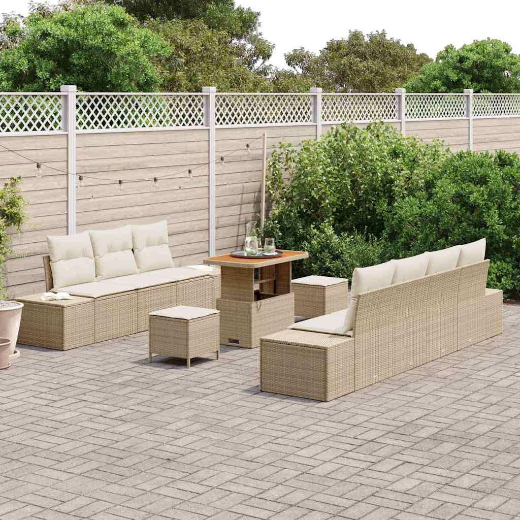 vidaXL Gartensofa-set mit Kissen 10 pcs Beige Poly-Rattan
