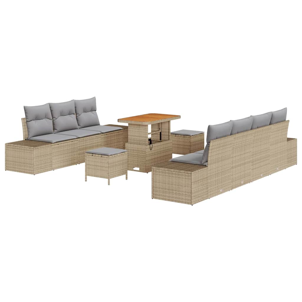 Gartensofa-set mit Kissen 10 pcs Beige Poly-Rattan