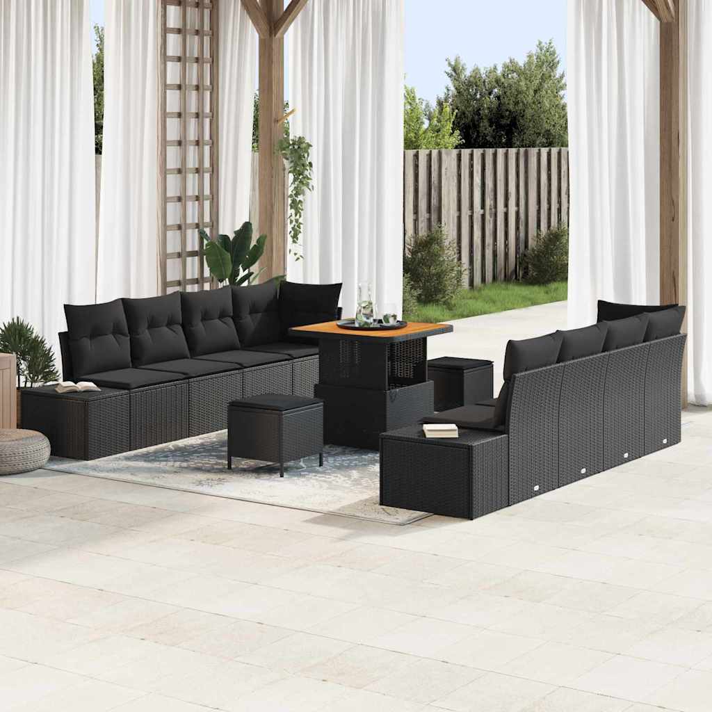 Gartensofa-set mit Kissen 11 pcs Schwarz Poly-Rattan