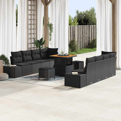 Gartensofa-set mit Kissen 11 pcs Schwarz Poly-Rattan