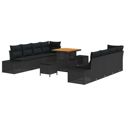 Gartensofa-set mit Kissen 11 pcs Schwarz Poly-Rattan