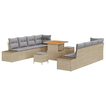 Gartensofa-set mit Kissen 11 pcs Beige Poly-Rattan