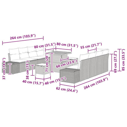 Gartensofa-set mit Kissen 11 pcs Grau Poly-Rattan