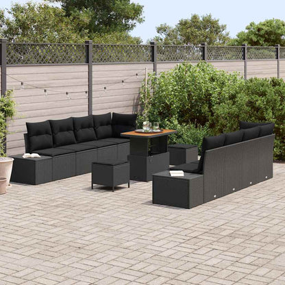 Gartensofa-set mit Kissen 11 pcs Schwarz Poly-Rattan