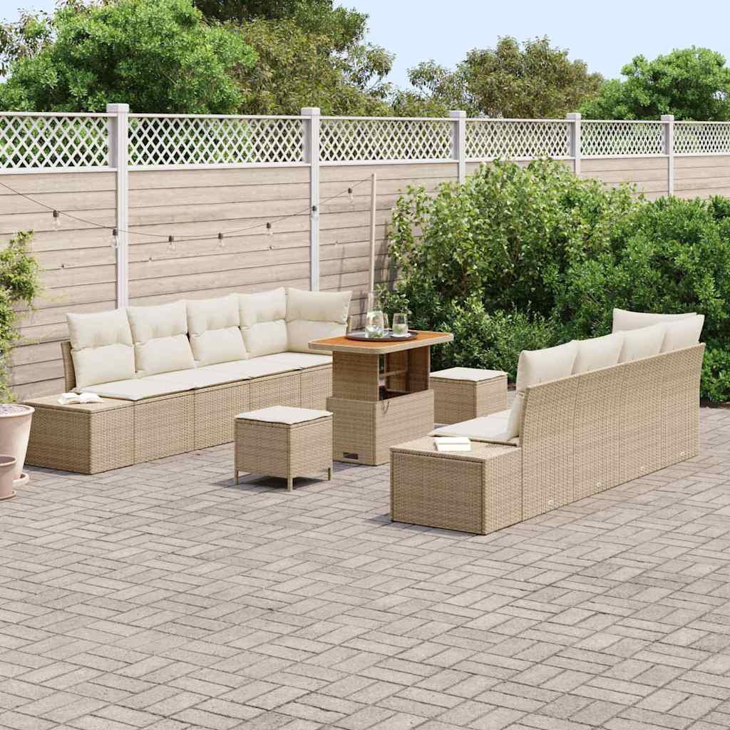 Gartensofa-set mit Kissen 11 pcs Beige Poly-Rattan