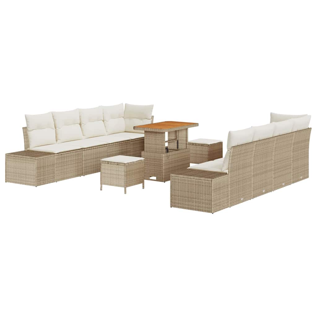 Gartensofa-set mit Kissen 11 pcs Beige Poly-Rattan
