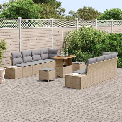 Gartensofa-set mit Kissen 11 pcs Beige Poly-Rattan