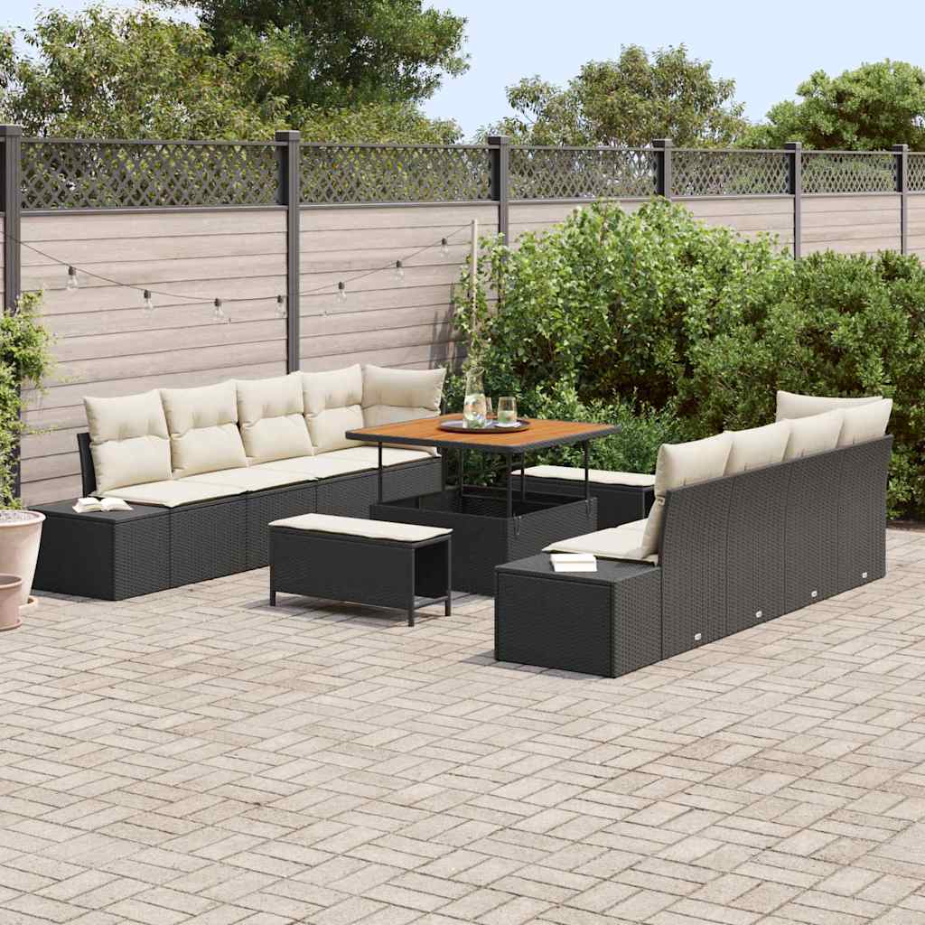 Gartensofa-set mit Kissen 11 pcs Schwarz Poly-Rattan