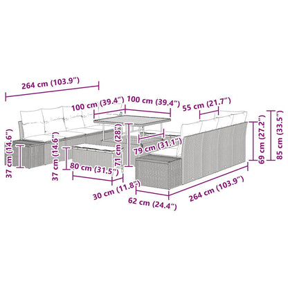 Gartensofa-set mit Kissen 11 pcs Schwarz Poly-Rattan