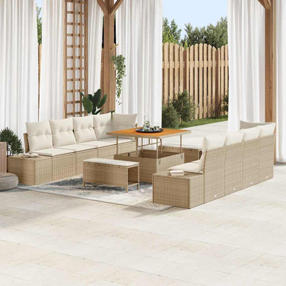 Gartensofa-set mit Kissen 11 pcs Beige Poly-Rattan