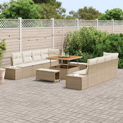 Gartensofa-set mit Kissen 11 pcs Beige Poly-Rattan