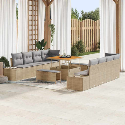 Gartensofa-set mit Kissen 11 pcs Beige Poly-Rattan