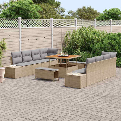 Gartensofa-set mit Kissen 11 pcs Beige Poly-Rattan