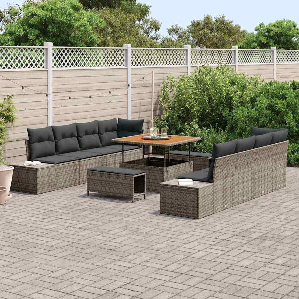 Gartensofa-set mit Kissen 11 pcs Grau Poly-Rattan