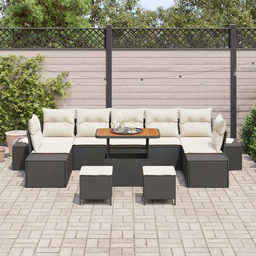 Gartensofa-set mit Kissen 10 pcs Schwarz Poly-Rattan