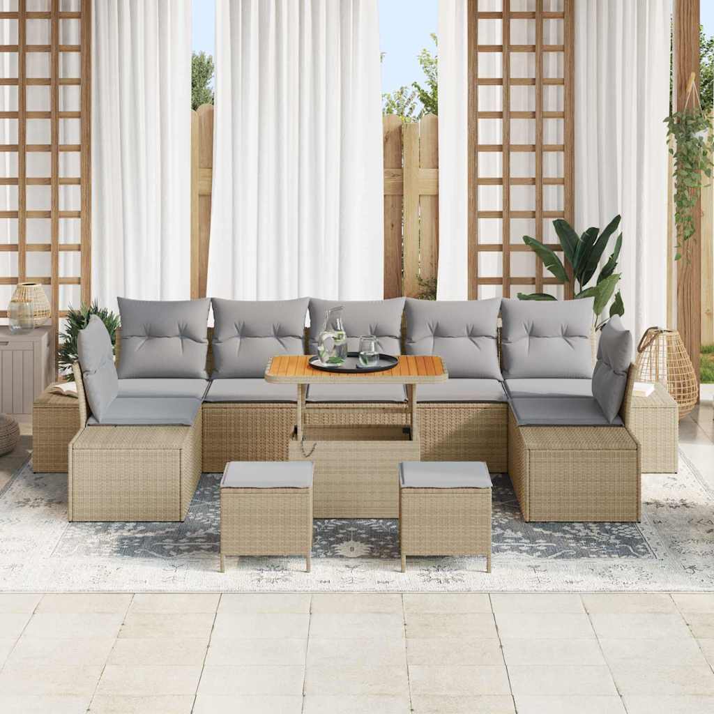 Gartensofa-set mit Kissen 10 pcs Beige Poly-Rattan