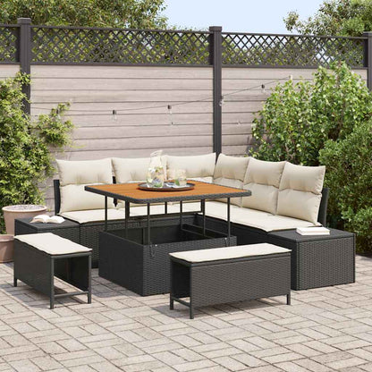 Gartensofa-set mit Kissen 8 pcs Schwarz Poly-Rattan