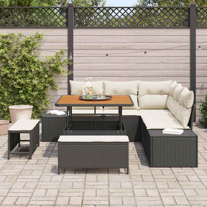 Gartensofa-set mit Kissen 8 pcs Schwarz Poly-Rattan