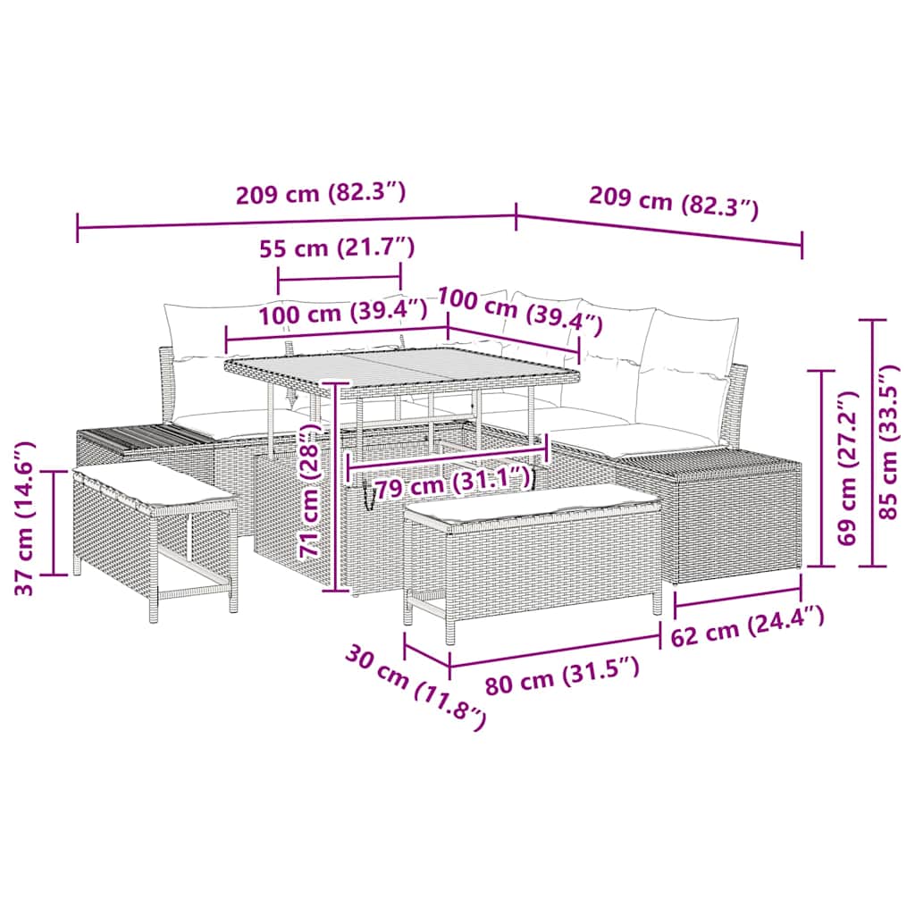 vidaXL Salon de jardin avec coussins 8 pcs Beige Résine tressée