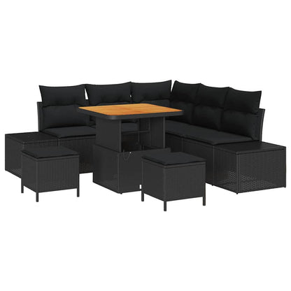 Gartensofa-set mit Kissen 8 pcs Schwarz Poly-Rattan