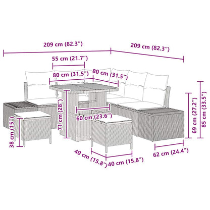 Gartensofa-set mit Kissen 8 pcs Schwarz Poly-Rattan