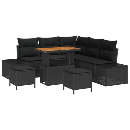 Gartensofa-set mit Kissen 8 pcs Schwarz Poly-Rattan