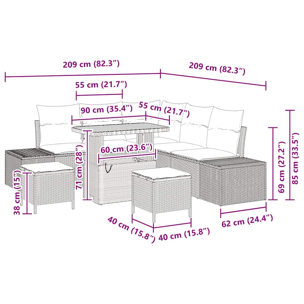 Gartensofa-set mit Kissen 8 pcs Schwarz Poly-Rattan