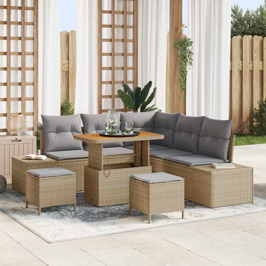 Gartensofa-set mit Kissen 8 pcs Beige Poly-Rattan