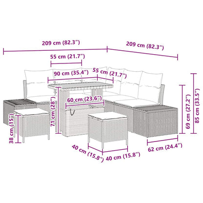 Gartensofa-set mit Kissen 8 pcs Beige Poly-Rattan