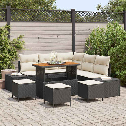 Gartensofa-set mit Kissen 9 pcs Schwarz Poly-Rattan