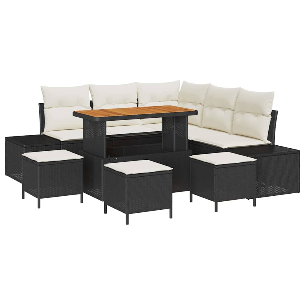Gartensofa-set mit Kissen 9 pcs Schwarz Poly-Rattan
