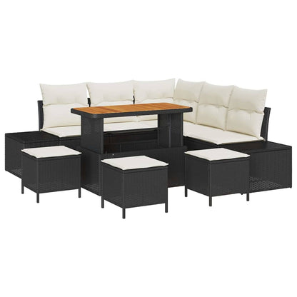 Gartensofa-set mit Kissen 9 pcs Schwarz Poly-Rattan