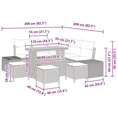 Gartensofa-set mit Kissen 9 pcs Schwarz Poly-Rattan