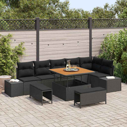 Gartensofa-set mit Kissen 9 pcs Schwarz Poly-Rattan